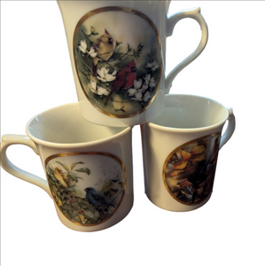 Lenox Porcelain 3 mugs Nature's Collage Catherine McClung Collection  1995